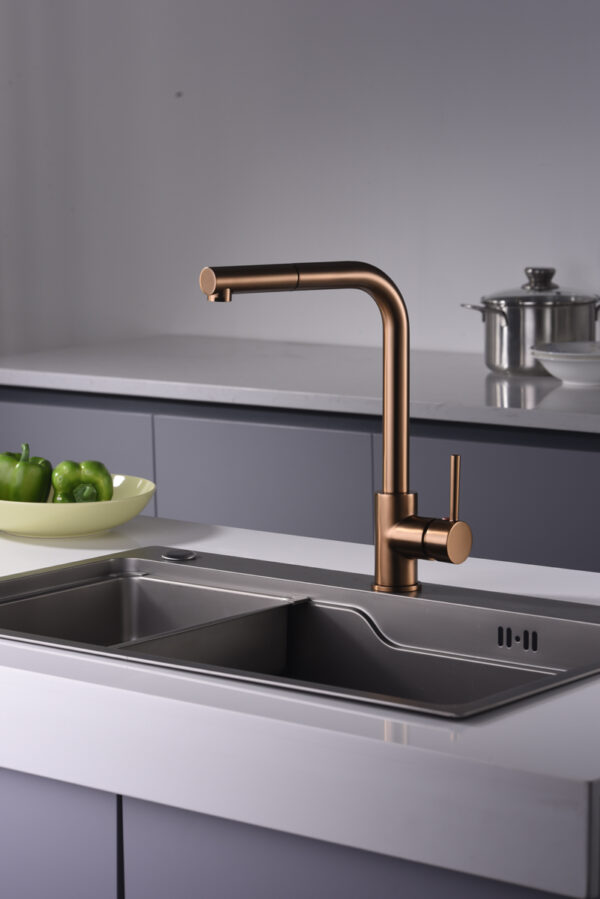 Single Lever Kitchen Faucet Pull Out Rose Gold Brushed Malta Series