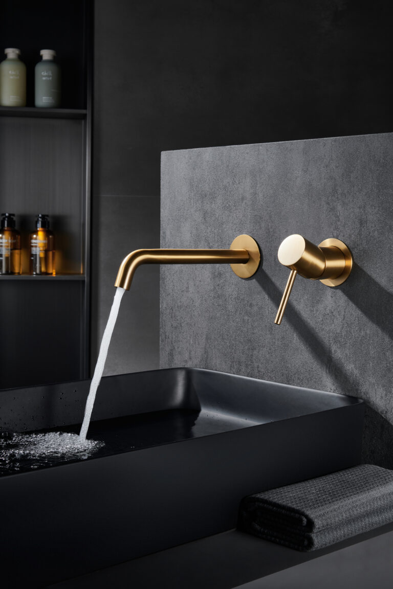 Grifo De Lavabo Empotrado Monomando Oro Cepillado Serie Monza Imex