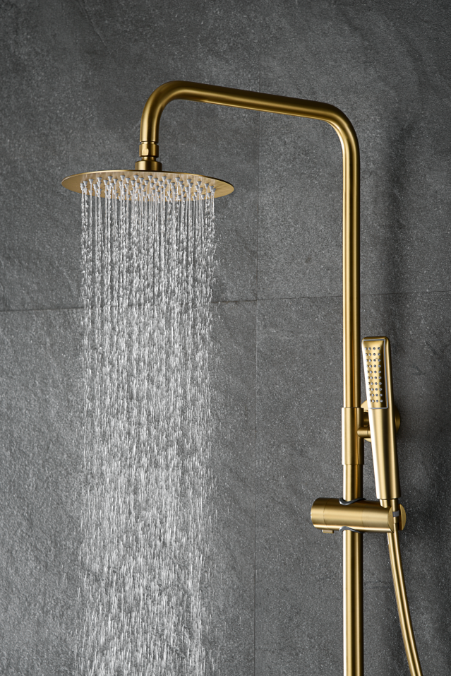 Barra de ducha termostática hecha de acero inoxidable con acabado oro  cepillado Art Imex